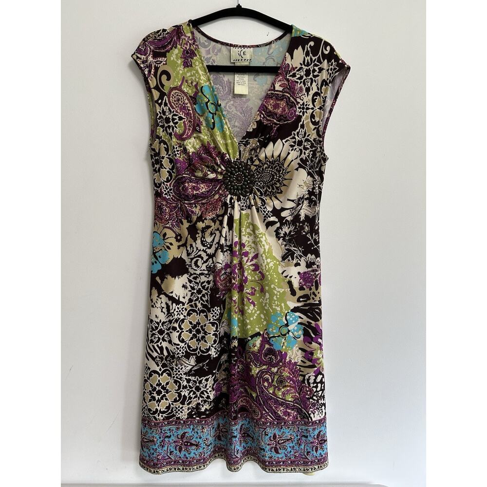 Y2K‎ Fairy Grunge Dress ICE Slinky Knit Size 8 Womens Goblincore Beaded Babydoll